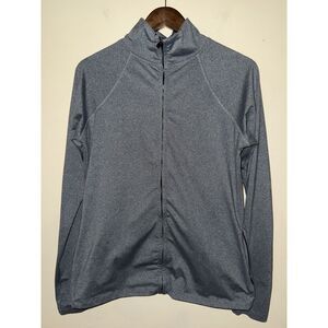 Xersion Gray Heather Full Zip Workout Jacket Cutout Strappy Back Thumbholes M